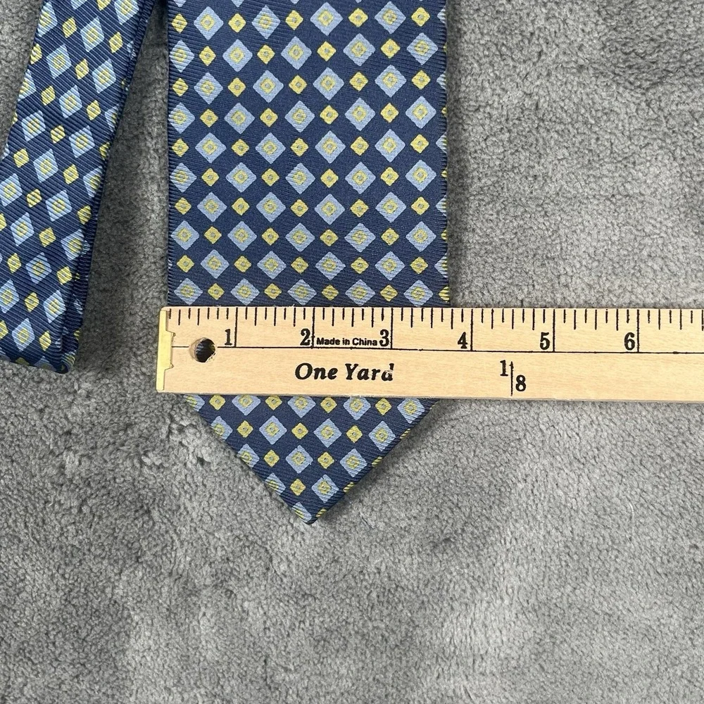 Brooks Brothers Makers Blue Yellow‎ Geometric Handmade Silk Tie Made in USA